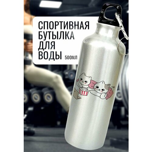 Бутылка спортивная/туристическая, фляга котики и попкорн - 1063