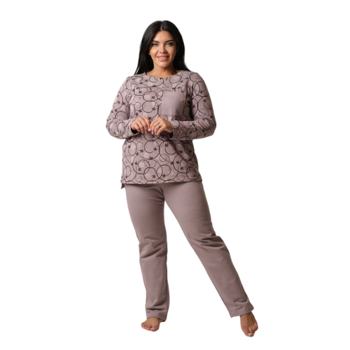 фото Пижама elena tex, брюки, лонгслив, длинный рукав, утепленная, размер 50, коричневый