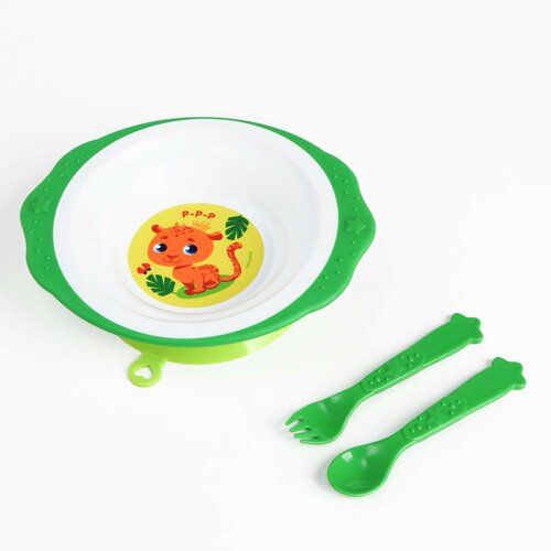Набор детской посуды «Леопард», тарелка на присоске 250мл, вилка, ложка набор детской посуды леопард тарелка на присоске 250мл вилка ложка
