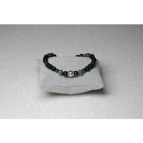 фото Браслет, агат, кварц, вулканическая лава, гематит, металл, 1 шт., размер 19 см, размер m, черный nika_art