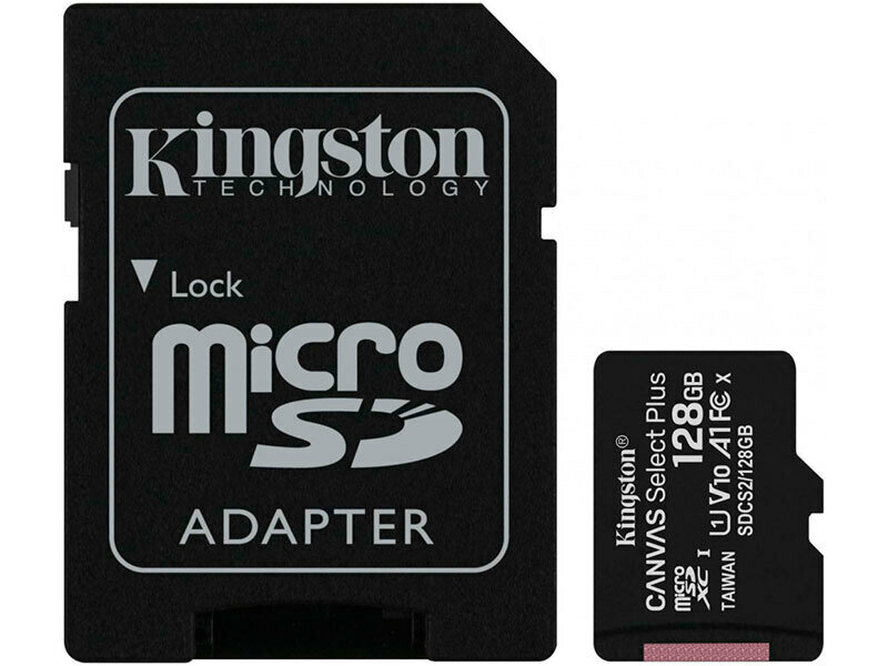 Карта памяти microSDXC UHS-I U1 Kingston Canvas Select Plus 128 ГБ, 100 МБ/с, Class 10, SDCS2/128GB, 1 шт, переходник SD