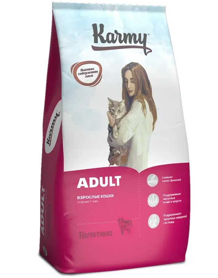 Karmy Adult сухой корм для взрослых кошек Телятина, 1,5 кг.