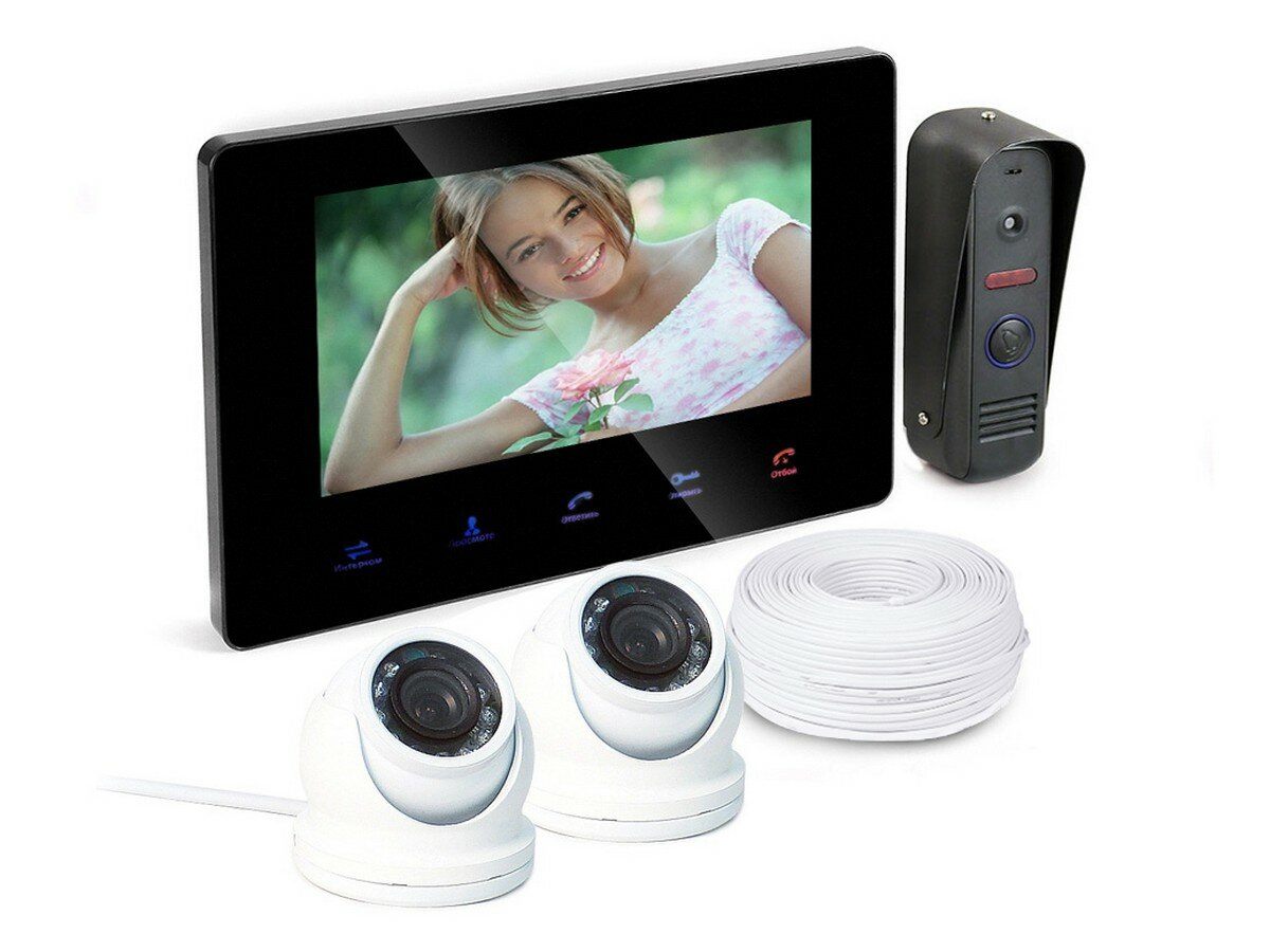 Комплект (видеодомофон - две купольные камеры) - HDcom B707 и KDM-6413G, домофон с камерой на квартиры, домофон с камерой