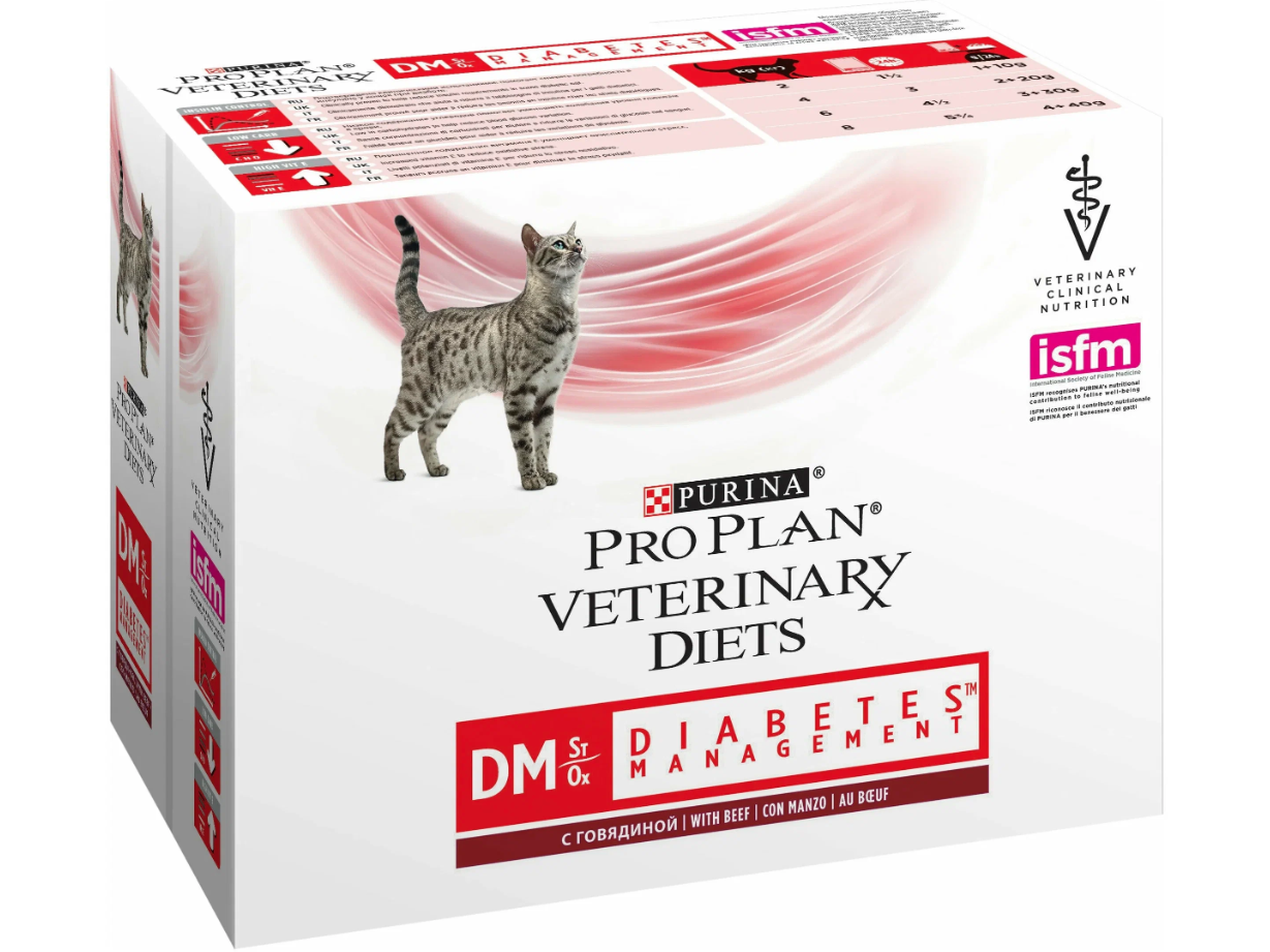 Pro Plan Veterinary Diets Diabetic Management пауч для кошек при сахарном диабете (кусочки в соусе) Говядина, 85 г. упаковка 10 шт