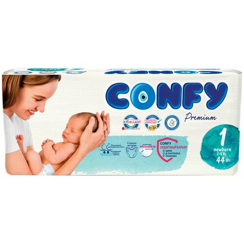 Подгузники Confy Premium NB Размер 1 2-5кг 44шт х 2шт