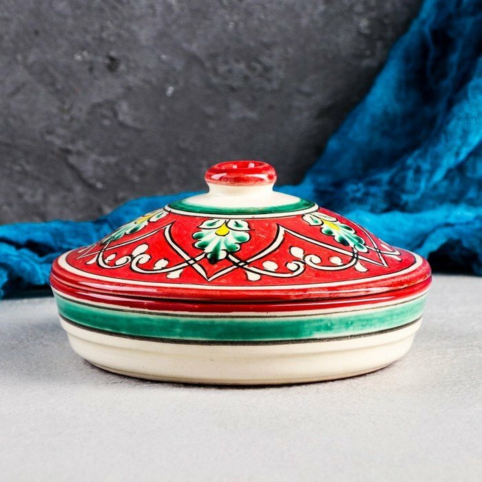 фото Масленка Риштанская Керамика "Узоры", 17 см, красная (комплект из 2 шт)
