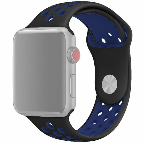 Ремешок на смарт часы Apple Watch (Эпл Вотч) 38/40/41 мм InnoZone Vent - Черный/Синий, силиконовый, спортивный