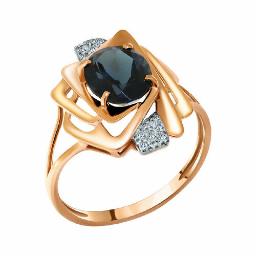 Кольцо АЛЕКСАНДРА, красное золото, 585 проба, Лондон топаз, размер 18, золотой, красный