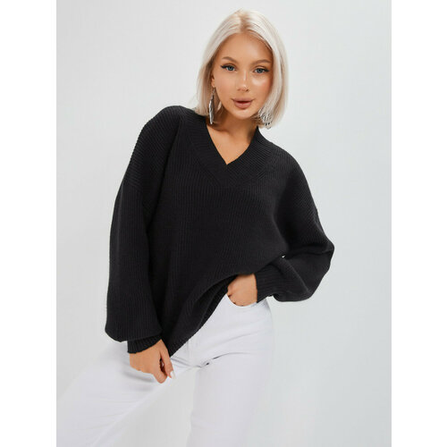 Пуловер Abby, длинный рукав, свободный силуэт, размер S-M, черный