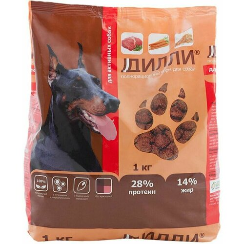 Сухой корм для собак Дилли для активных с курицей и индейкой 1кг х 3шт