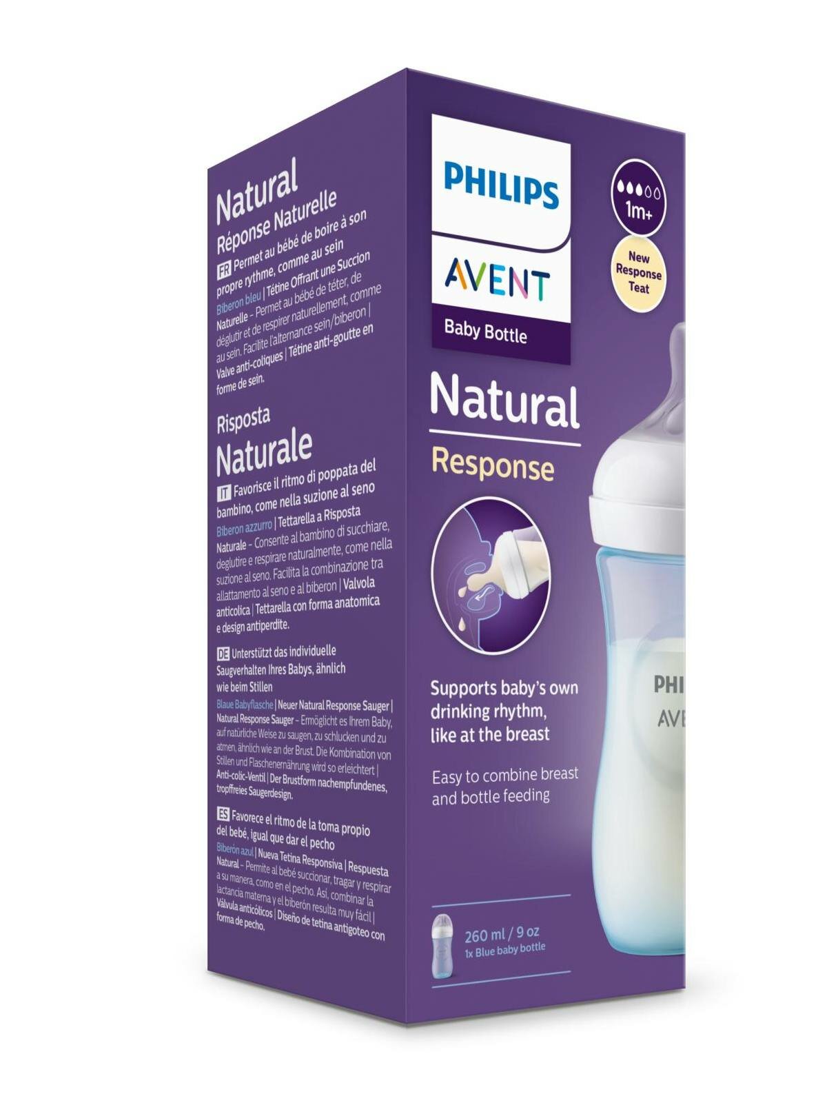 Бутылочка из полипропилена с силиконовой соской средний поток 1 мес. розовая Natural Response Philips Avent 260мл (SCY903/11) Philips Consumer Lifestyle B.V. - фото №19