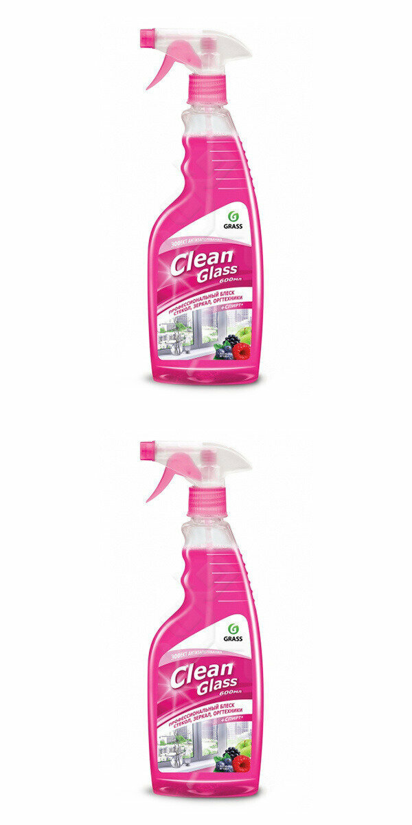 Grass Очиститель стекол Clean Glass Лесные ягоды, триггер, 600 мл, 2 штуки