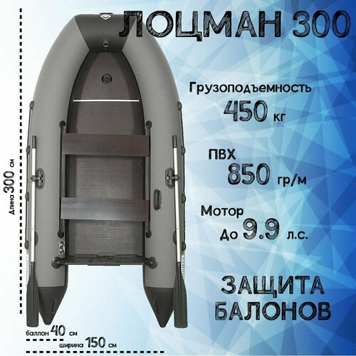 лодка моторная лоцман 300 stringer зеленая Лодка моторная лоцман 300 Stringer (Серый/Чёрный)