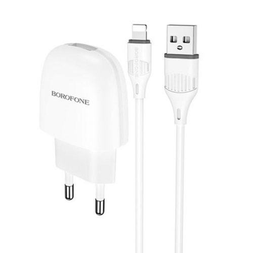 сетевое зарядное устройство сзу borofone ba74a usb 2 1 а белый СЗУ Borofone USB 2.1A + кабель USB - Lightning (BA49A) White