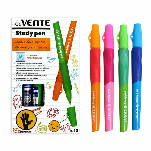 Ручка обучающая для левши deVENTE Study Pen, узел 0,7 мм, каучуковый держатель, чернила синие на масляной основе (комплект из 36 шт)