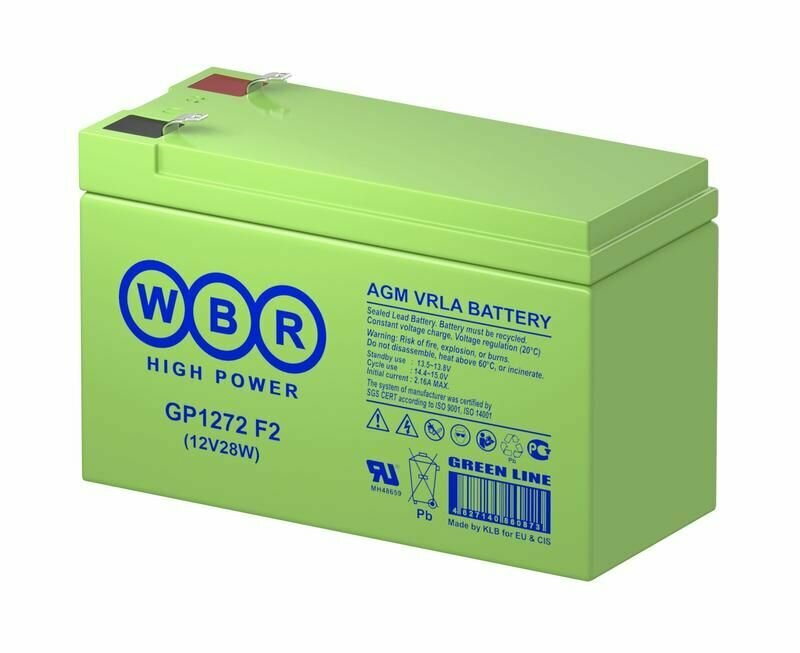 Аккумулятор 12В 7.2А. ч WBR GP1272 F2 (12V28W) WBR