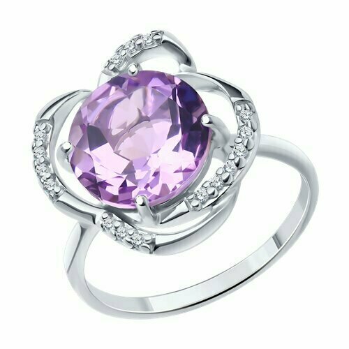 фото Кольцо diamant online, серебро, 925 проба, фианит, аметист, размер 17.5, фиолетовый