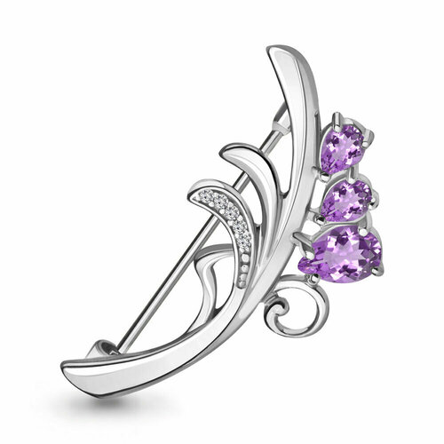 Брошь Diamant online, серебро, 925 проба, аметист, фианит