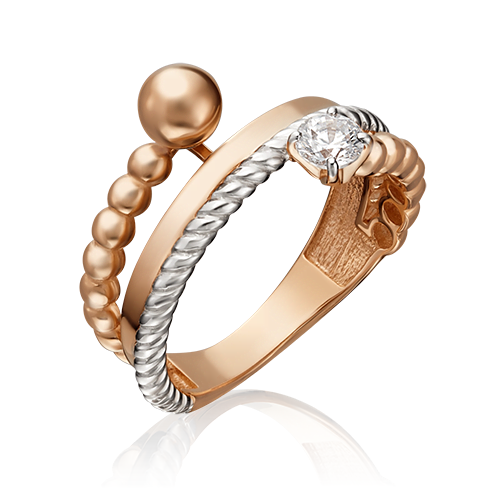 фото Кольцо diamant online, золото, 585 проба, фианит, размер 17, прозрачный