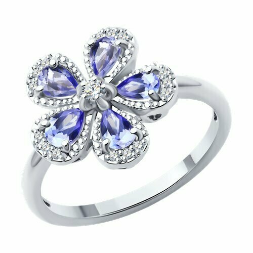 фото Кольцо diamant online, белое золото, 585 проба, танзанит, бриллиант, размер 17, фиолетовый