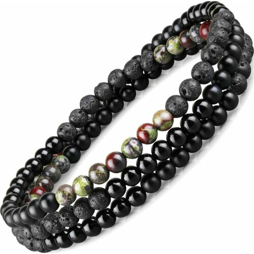фото Браслет everiot, агат, вулканическая лава, оникс, яшма, размер 18 см, черный