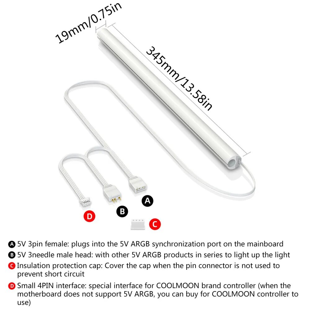 Светодиодные трубки гибкие COOLMOON ST350 набор 2 уки 5V 3PIN ARGB * 2 + 4PIN для подсветки и моддинга ПК BOX