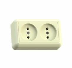 фото Розетка 2-м ОП Оптима РА10-373 10А IP20 без заземл. с монтаж. пластиной сл. кость Кунцево 8037