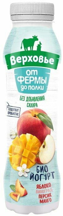 Биойогурт питьевой Верховье Яблоко-Виноград-Персик-Манго 2% 260г