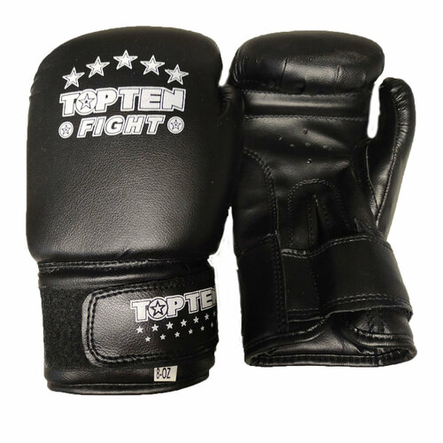 Перчатки боксерские Top Ten 8унц черные, д/бокса ПВХ прочный, напол. пенорезина арт. TN-8В