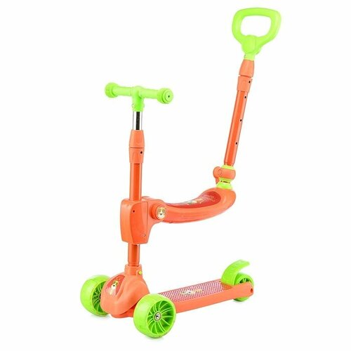 фото Самокат трехколесный oubaoloon колеса полиуретан, с сиденьем и ручкой, звук, оранжевый (u066848y)