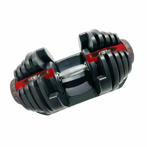 фото Гантель разборная unixfit dbregu40 40 кг регулируемая, 17 уровней регулировки веса, рукоятка антискользящая, подставка
