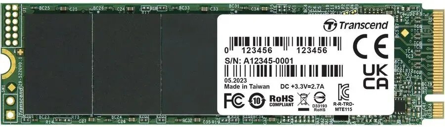 SSD накопитель Transcend 115S TS2TMTE115S 2ТБ, M.2 2280, PCIe 3.0 x4, NVMe, M.2