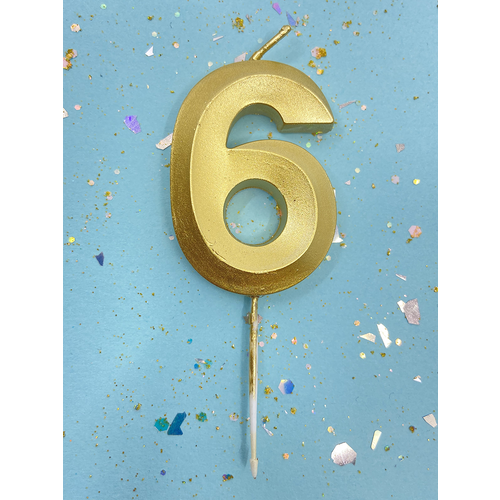 Свеча для торта парафиновая Riota для торта Золотая Цифра 6, 5 см, 1 шт