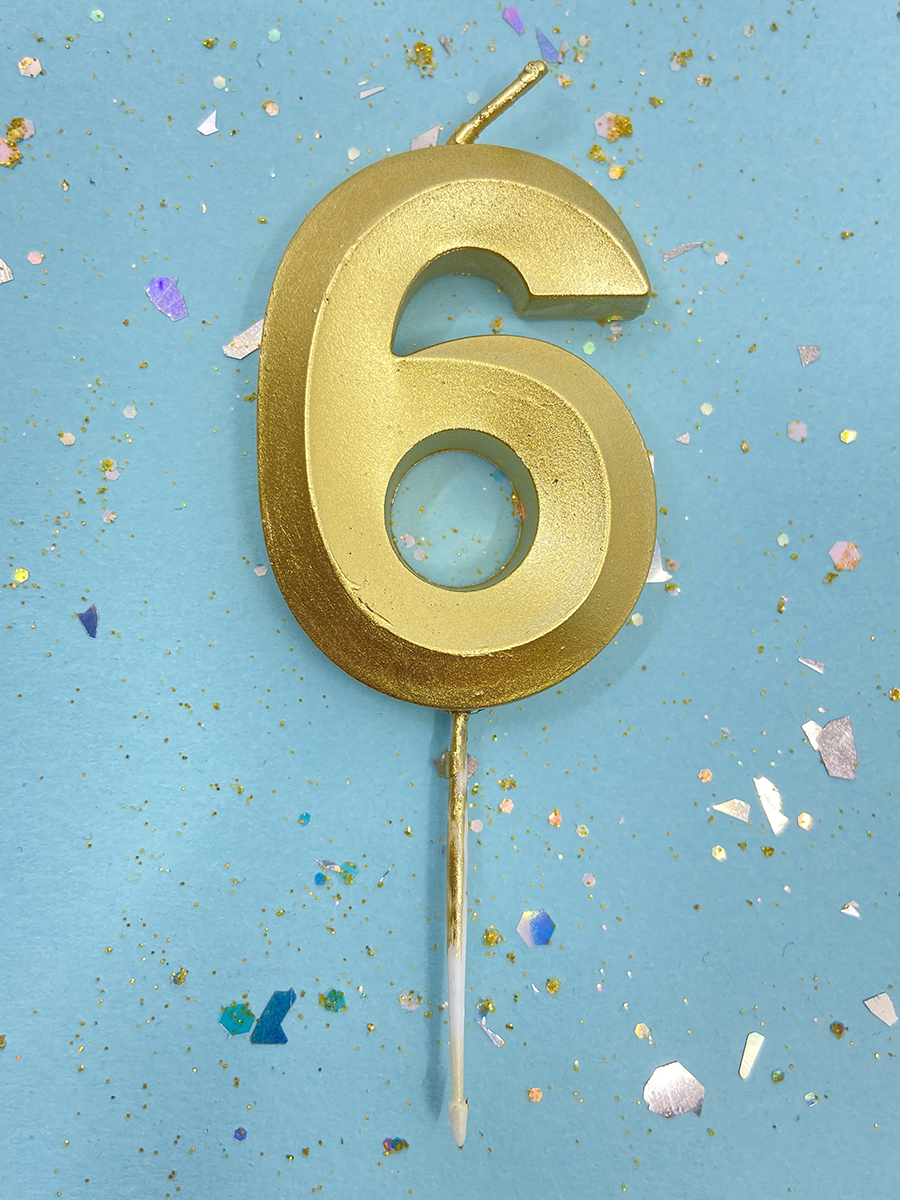 Свеча для торта парафиновая Riota для торта Золотая Цифра 6, 5 см, 1 шт