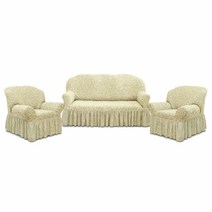 Фото Чехол на диван и 2 кресла с оборкой Жаккард Престиж (Ваниль)