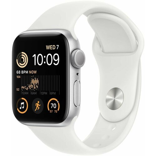 Часы Apple Watch SE GPS, алюминевый корпус серебрянного цвета, спортивный ремешок белого цвета 40мм L