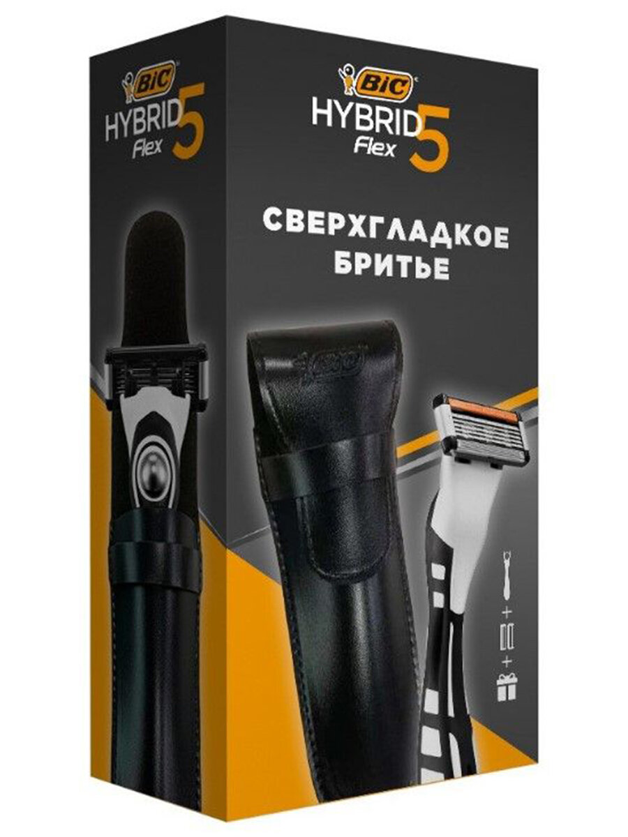 Мужская бритва BIC Hybrid 5 Flex 2 сменные кассеты для бритья + чехол для бритвы в подарок Набор БИК