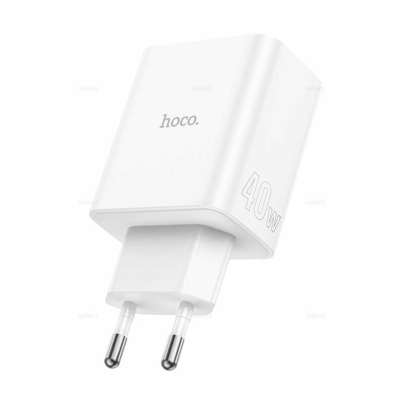 Сетевое зарядное устройство Hoco C126A, 1xUSB + 2xType-C, кабель Type-C To Lightning, QC 3.0, PD 40W, белый — фото 6