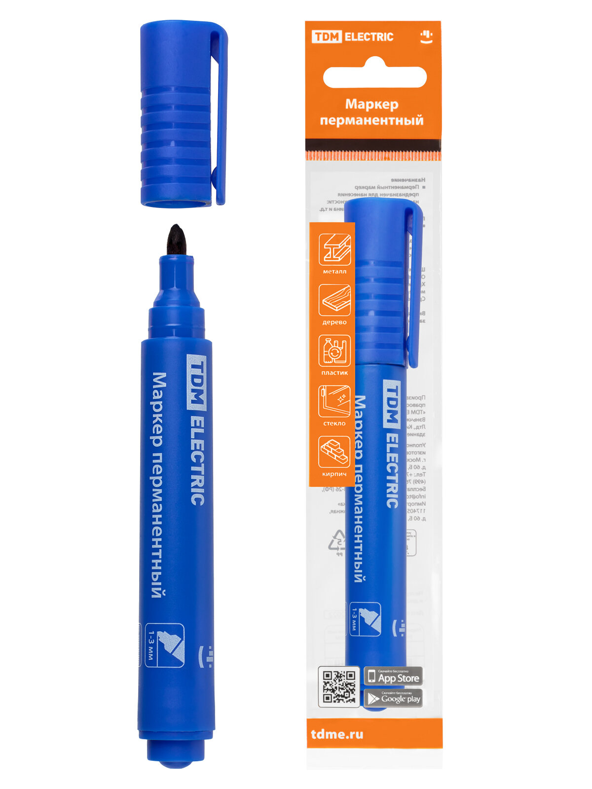 фото Маркер перманентный 1-3 мм, синий (пакет) круглый наконечник TDM