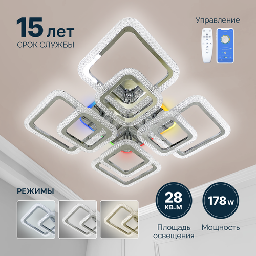 Управляемая светодиодная люстра светкомет RGB с пультом ДУ хром