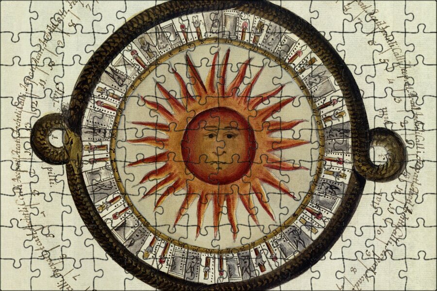 Магнитный пазл "Ацтеки, мексиканские календарь, солнечные часы" на холодильник 27 x 18 см.