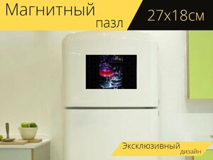 Магнитный пазл "Термометр, стеклянная колонна, температура" на холодильник 27 x 18 см.