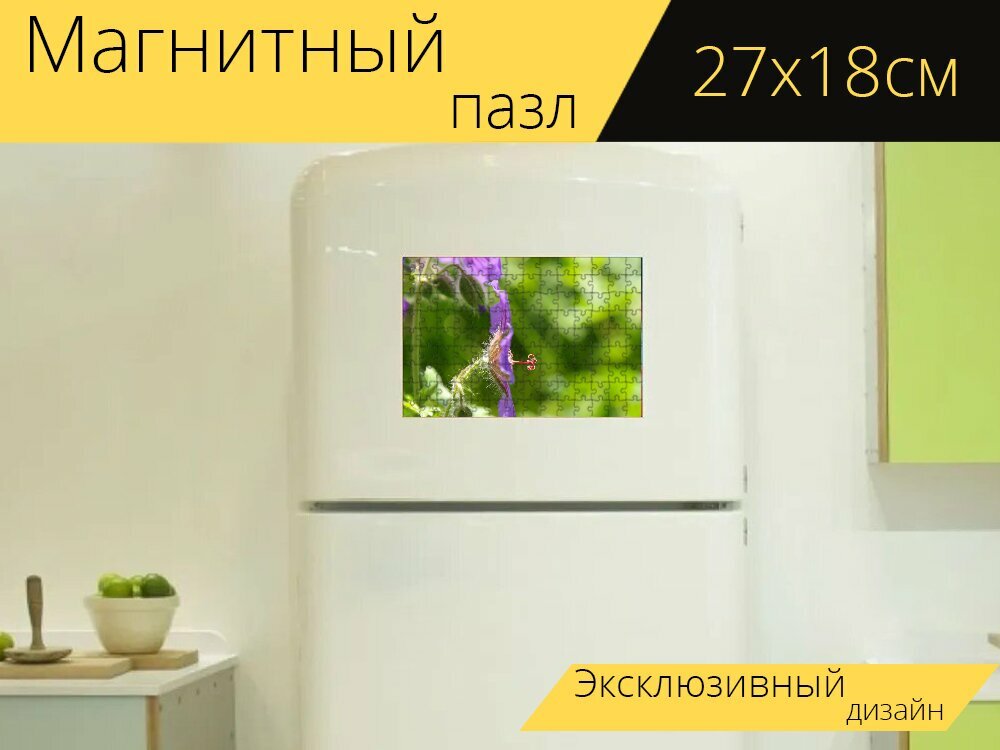 Магнитный пазл "Герань, цвести, завод" на холодильник 27 x 18 см.