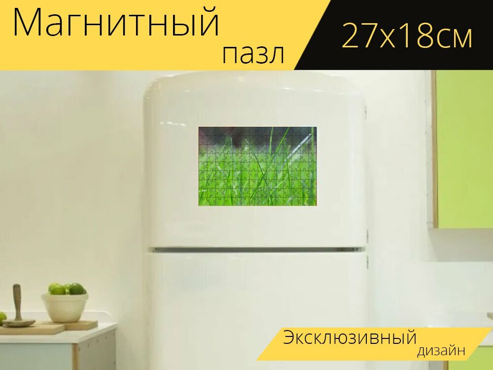 Магнитный пазл "Зеленая трава, грин, лугопастбищные угодья" на холодильник 27 x 18 см.