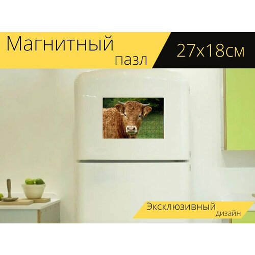 Магнитный пазл Корова, животные, природа на холодильник 27 x 18 см.