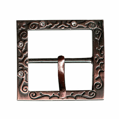 Пряжка со стразами GB 1160 квадрат с орнаментом Micron 30 x 33 мм №15 шлифованная медь