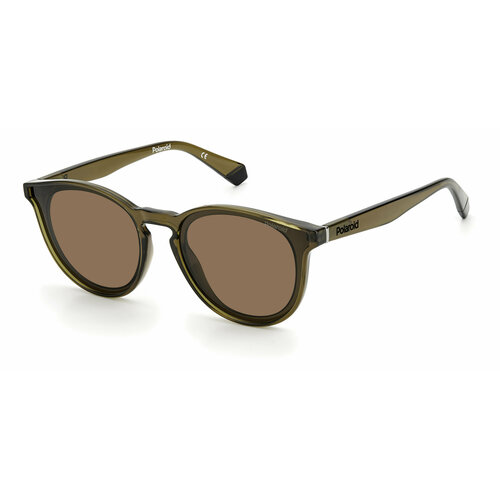 фото Солнцезащитные очки polaroid, круглые, поляризационные, с защитой от уф, коричневый