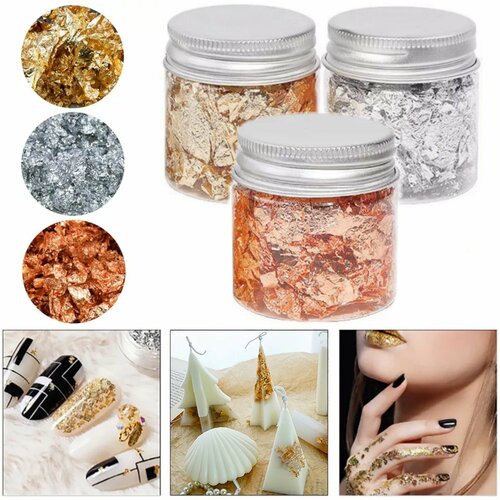 Поталь для ногтей в хлопьях, набор из 3 штук