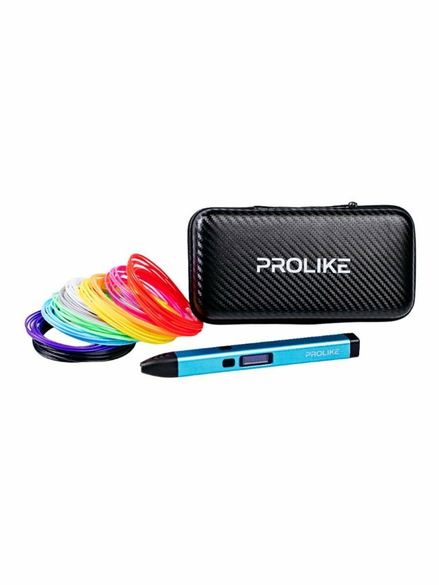 3D ручка Prolike с дисплеем набор пластика и трафаретов цвет голубой