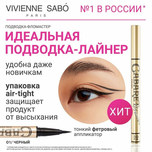 Подводка-фломастер для глаз Vivienne Sabo Cabaret Premiere, четкий контур и быстрая фиксация, тон 01, черная, 0,5 мл.